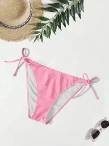 SHEIN Swim 女士純色綁帶泳裝比基尼下褲 - 粉色 - 查看 3