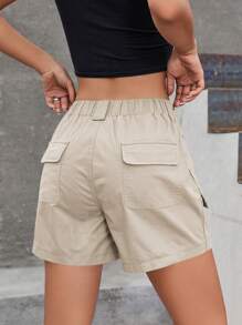 Women's Loose Fit Solid Color Casual Utility Shorts - Apricot - View 2