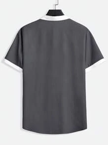 Manfinity Homme 男士條紋短袖夏季襯衫修身鈕扣圖形條紋工作休閒襯衫 - 黑與白 - 查看 2