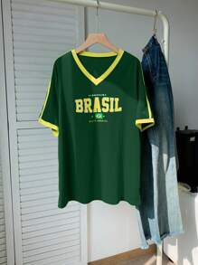 Comfortcana Ba Tây Bóng đá Đội Màu sắc Lỏng lẻo Áo thun - Màu xanh lá cây đậm - Xem 6