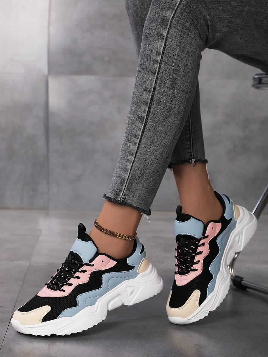 Women's Stylish Mesh Sneakers - Lace Up Platform Chunky Sneakers With Breathable Thick Soles For Comfort!