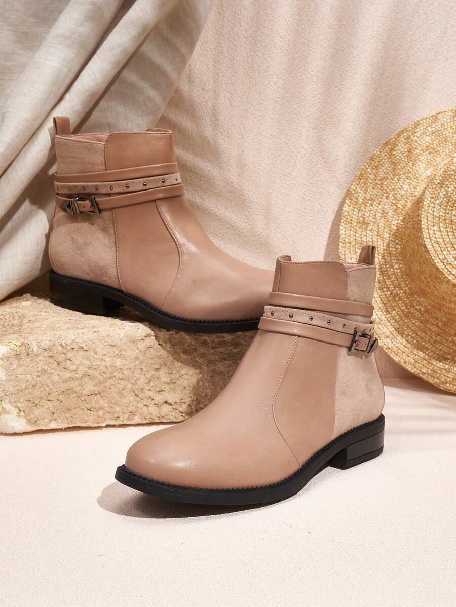 Styleloop Women's Fashionable Solid Color Ankle Boots And Short Boots - Apricot - View 1