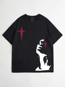 Manfinity Dauomo Men\ Summer Sports Leisure Short Sleeve T-Shirt With Portrait Print - Black - View 1