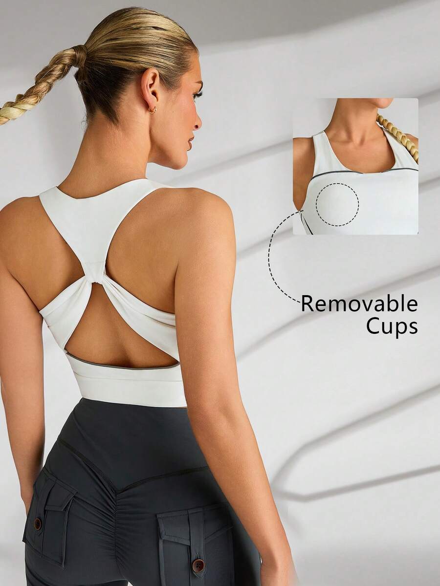VARSITIE Thể thao Yoga Cơ bản Ngực Với Áo ba lỗ - trắng - Xem 1