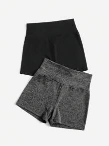 SHEIN EZwear Summer 2pcs Wideband Waist Biker Shorts Sport Women Shorts - Multicolor - View 3