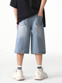 SHEIN Quần short denim giặt thường ngày mùa hè Tween Boy thời trang - Rửa trung bình - Xem 2