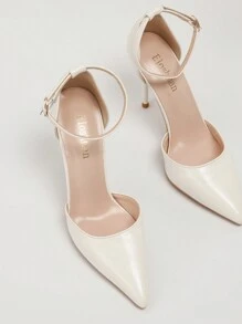 Hollow Out High Heels Pointed Toe Ankle Strap Pumps Sandals For Women - White - View 4