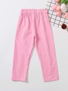 Young Girl Elastic Waist Butterfly Decoration Pleated Tapered Pants - Pink - View 2