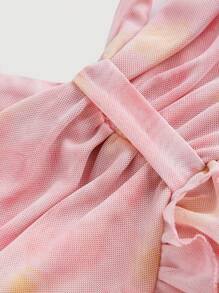 SHEIN MOD 女士粉色花卉扎染春季上衣彼得潘领衬衫 - 粉色 - 查看 4