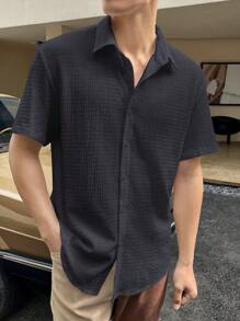 Manfinity Homme Camisa suelta de manga corta con textura y botones al frente para hombre