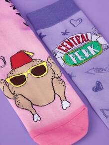 FRIENDS X SHEIN 2 Pairs Moisture Wicking And Soft Mid-Calf Socks,Gifts