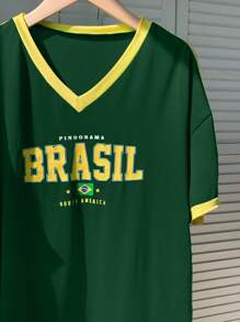 Comfortcana Ba Tây Bóng đá Đội Màu sắc Lỏng lẻo Áo thun - Màu xanh lá cây đậm - Xem 4