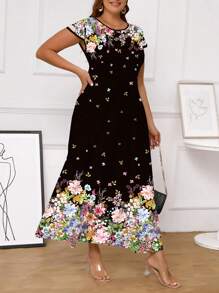 SHEIN Clasi 大码长款花卉印花度假连衣裙 - 彩色 - 查看 4