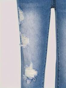 Jeans décontractés effilés et déchirés pour jeunes filles