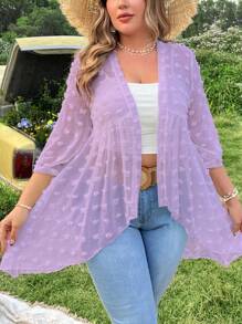 SHEIN Holidaya Chaquetilla traslúcida Primavera/Verano de talla grande, unicolor, con corte en la cintura y cinturón - Morado - Ver 1