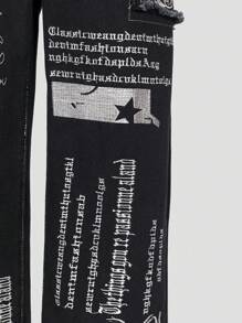 Teen Girl Rock Punk Style Embroidered Detail Raw Hem Straight Leg Jeans