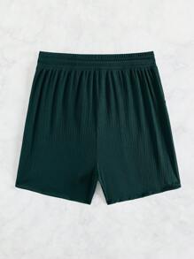 SHEIN Swim 女性夏季海灘束口腰比基尼短褲游泳下身 - 墨綠色 - 查看 3