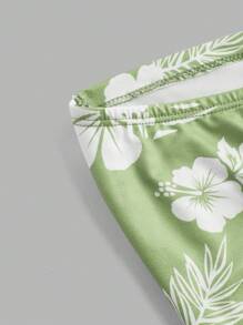 SHEIN MOD Women  Botanical Printed Halter Neck Drawstring Top - Lime Green - View 4