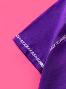 HELLO KITTY AND FRIENDS | SHEIN 青少女對比縫紉拉格蘭袖可愛休閒t卹夏季款 - 紫色 - 查看 10