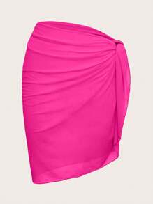 Swim Mod Summer Beach Ladies' Solid Color Simple Ruched Design Cover-Up