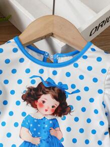 嬰兒女寶寶印花復古波點裙 - 藍色 - 查看 4