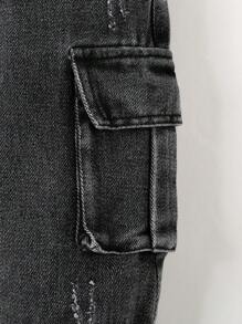 SHEIN Playful Pals 男寶寶牛仔褲，休閒、多功能和時尚，具有工裝風格 - 灰色 - 查看 8