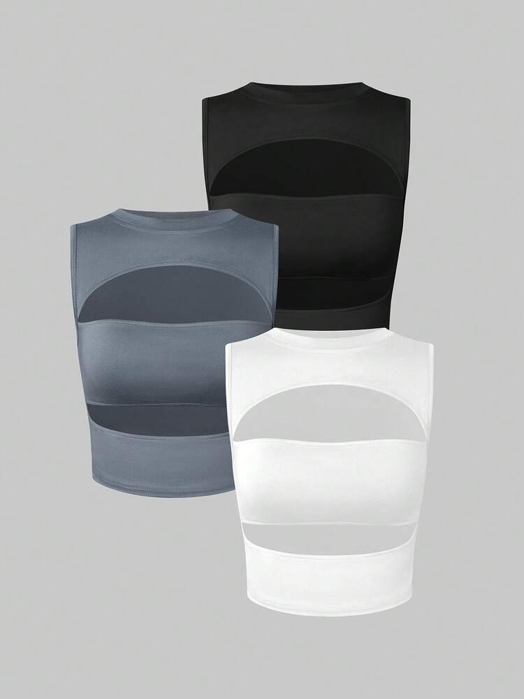 Ladies Solid Color Slim Fit Hollow Out Tank Top For Summer