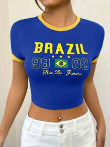 SHEIN Comfortcana Women Sports Letter Print Short Sleeve T-Shirt For Summer - Blue - View 7