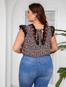 SHEIN Clasi 大碼刺繡網格拼接上衣，背部打結設計 - 彩色 - 查看 7