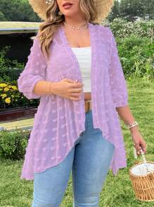 SHEIN Holidaya Chaquetilla traslúcida Primavera/Verano de talla grande, unicolor, con corte en la cintura y cinturón - Morado - Ver 5