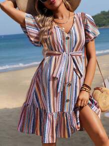 SHEIN Maternity Geometric Pattern Ruffle Hem Dress - Multicolor - View 1