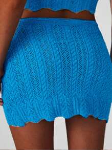 Slaydiva Women's 2024 New Knitted Woolen Lattice Texture Twisted Rope Belt Bodycon Mini Skirt With Hollow Out Pattern