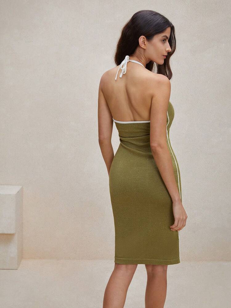 Kobiety Lato Codzienna odzież Kolorowe bloki Basic Dopasowany Dekolt Halter Sukienka z paskiem