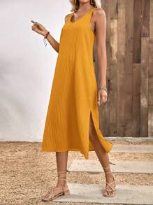 SHEIN Clasi Spring/Summer Holiday Apricot Lace Women's Long Dress