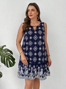 SHEIN LUNE 印花領口無袖連衣裙，V領設計 - 彩色 - 查看 5