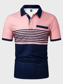 Manfinity Homme Men's Contrast Color Polo Shirt, For Golf - Pink - View 5