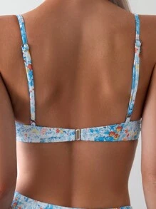 SHEIN Swim Summer Beach Small Flower Print Spaghetti Strap Bikini Set Random Print - Multicolor - View 4
