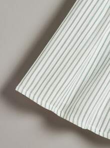 SHEIN Chemise rayée décontractée à manches à volants à encolure ronde brodée pour jeunes filles - Vert menthe - Voir 3