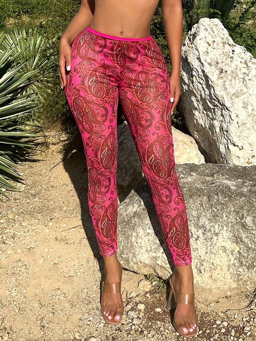 SHEIN SXY Quần legging in họa tiết Paisley lưng thun phong cách nghỉ dưỡng - Nhiều màu - Xem 1