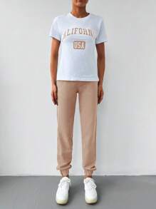 EURMUSE Letter Graphic Tee & Sweatpants - Apricot - View 5