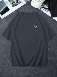Manfinity Homme 男裝大碼夏季休閒鳥印花寬鬆短袖T恤 - 深灰色 - 查看 6