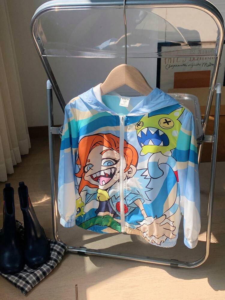 男の子用 カジュアル、快適、ファッショナブル、シンプル、実用的、多目的、柔らかく、グラフィティスタイル、クール、カートゥン柄、通気性あり、カット機能付きの上着、日常着、学校、旅行、スポーツ、春夏に適している 1個