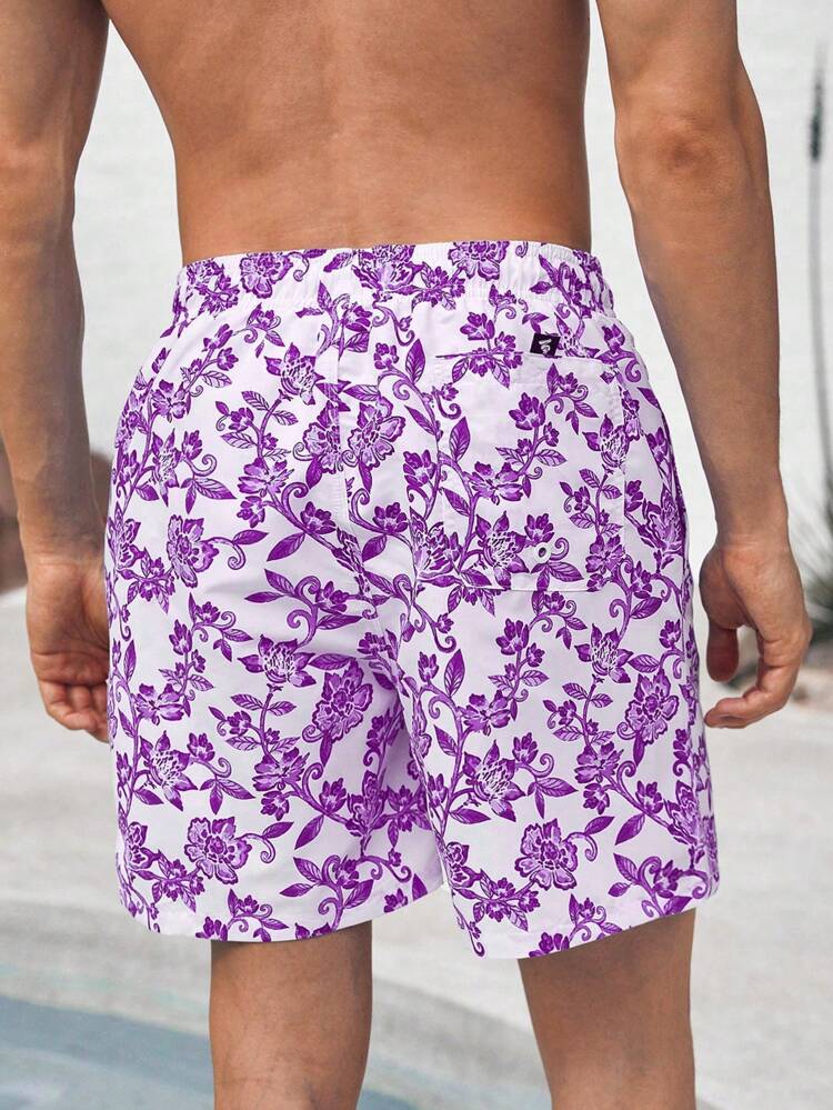 Men Printed Casual Loose Vacation Beach Shorts Match With Swimwear