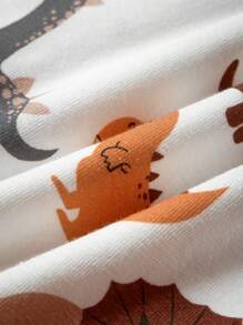 Cozy Pixies Set a juego de mameluco de manga larga sólido con diseño de dinosaurio y cuello redondo para niño recién nacido con pies