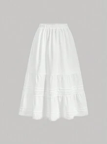 SHEIN MOD 女士純色蕾絲拼接裙 - 白色 - 查看 1
