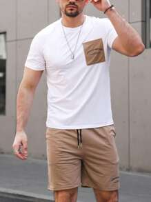 Manfinity Homme Men Flap Pocket Tee & Drawstring Waist Shorts - Multicolor - View 7