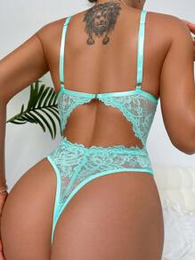 SHEIN Classic Sexy Women's Sexy Lace Hollow Out Fashionable Bodysuit Lingerie