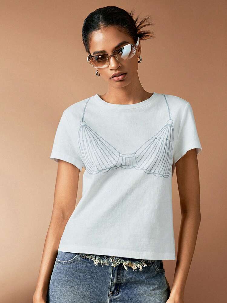 Women Summer Casual Body Print Short Sleeve T-Shirt