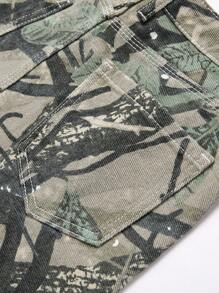 Tween Boy Personalized Casual Denim Shorts With Branch Print, Spring And Summer - Multicolor - View 5