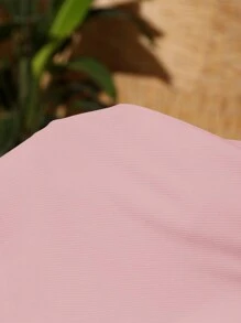 Slaydiva Solid Color Cap Sleeve T-Shirt And Tied Shorts Set - Pink - View 5